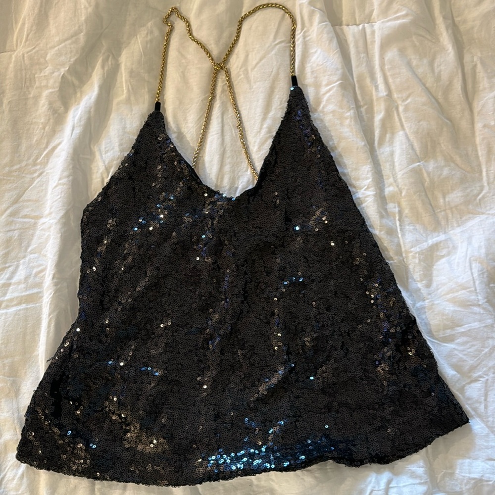 Sequin tank with gold chain strap